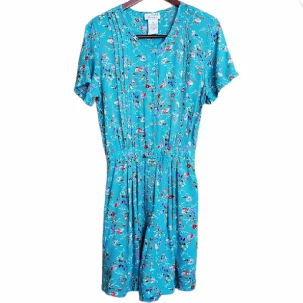 Access Vintage Romper Teal Floral Button Down One Piece Size XL Tall